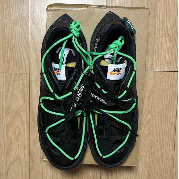 Off-White x Nike Blazer Low '77 4-14 Black Electro Green DH7863-001 Size 9 DS - Picture 6 of 8